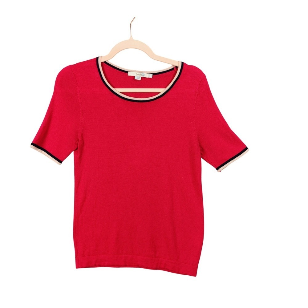 Boden Raspberry Knit Short Sleeve Knit Sweater 100% Wool Womens 6 Twee Cozy